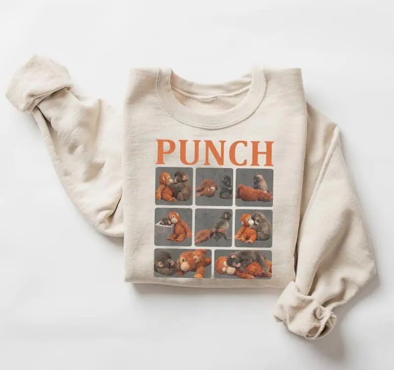 Monkey Punch Graphic T-Shirt – Baby Monkey Plush Sweatshirt – Cute Cozy Animal Lover Hoodie