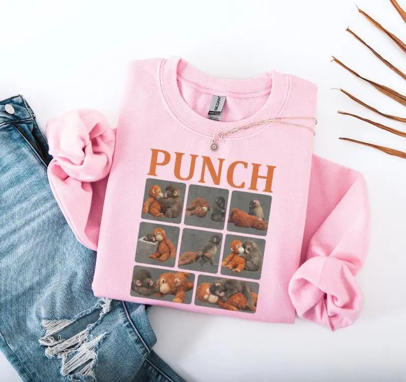 Monkey Punch Graphic T-Shirt – Baby Monkey Plush Sweatshirt – Cute Cozy Animal Lover Hoodie