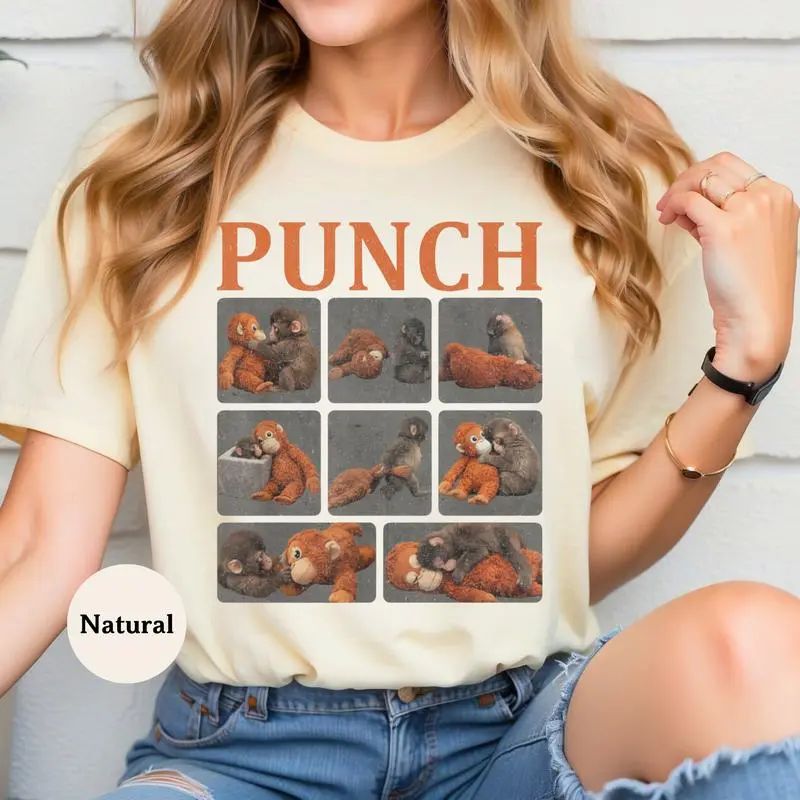 Monkey Punch Graphic T-Shirt – Baby Monkey Plush Sweatshirt – Cute Cozy Animal Lover Hoodie