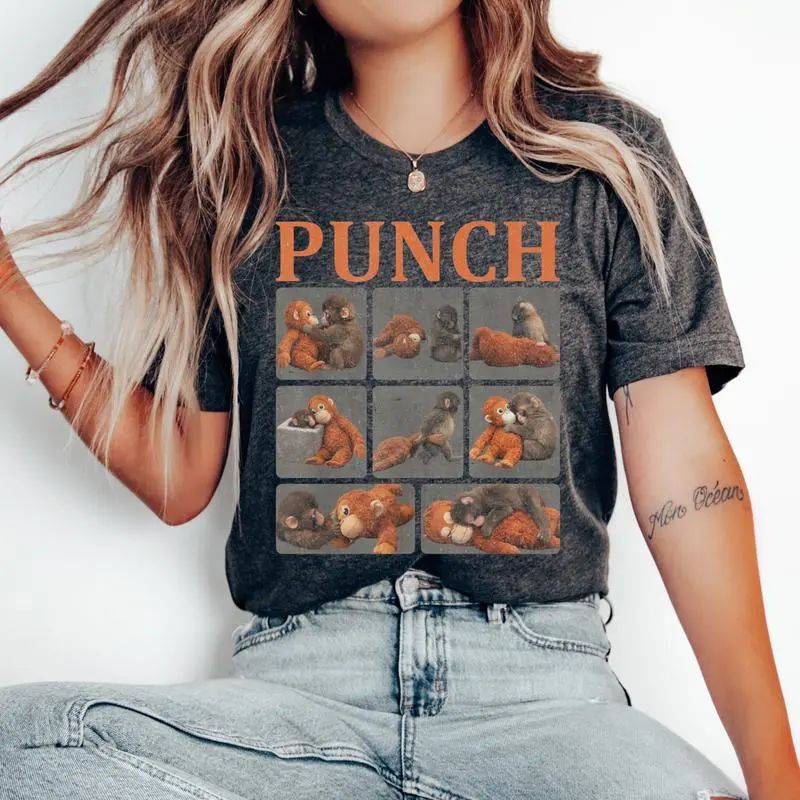 Monkey Punch Graphic T-Shirt – Baby Monkey Plush Sweatshirt – Cute Cozy Animal Lover Hoodie