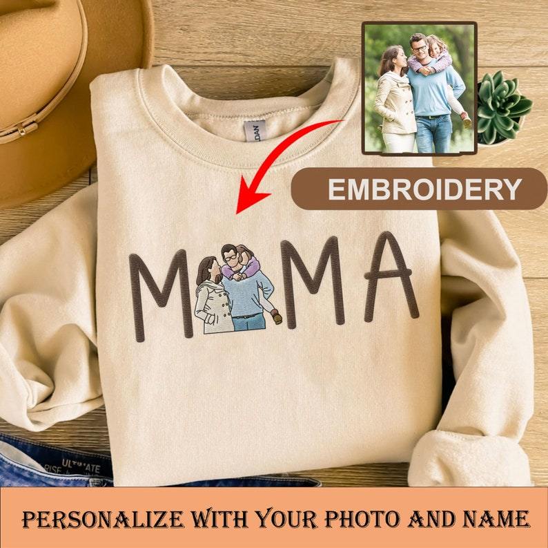 Custom Embroidered Mama Sweatshirt With Portrait From Photo T-shirt/Sweatshirt/Hoodie
