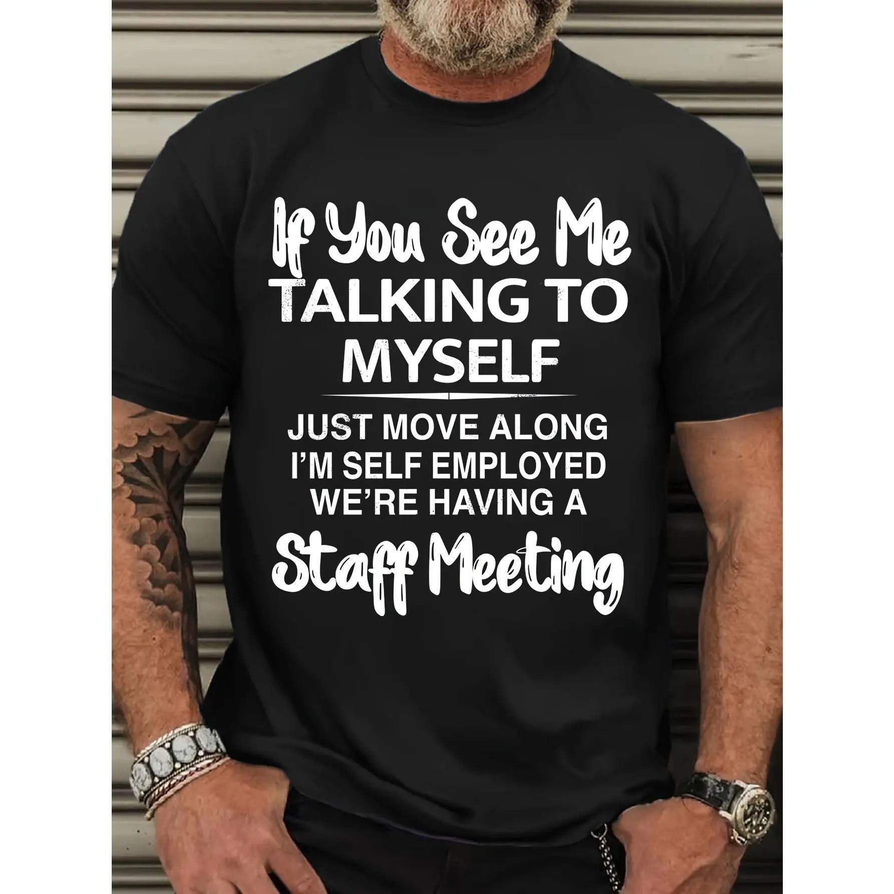Short Sleeve Graphic Print "If You See Me Talking to Myself" T-shirt for Summer, Outdoor Sports Sweatshirt/Hoodie