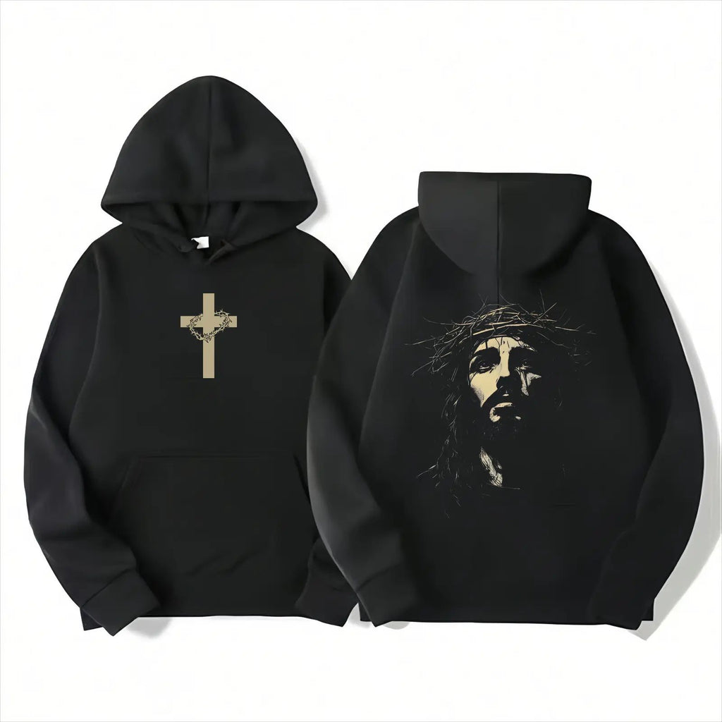Printed Cross on Front and Jesus Wearing Crown of Thorns on Back T-shirt/Sweatshirt/Hoodie