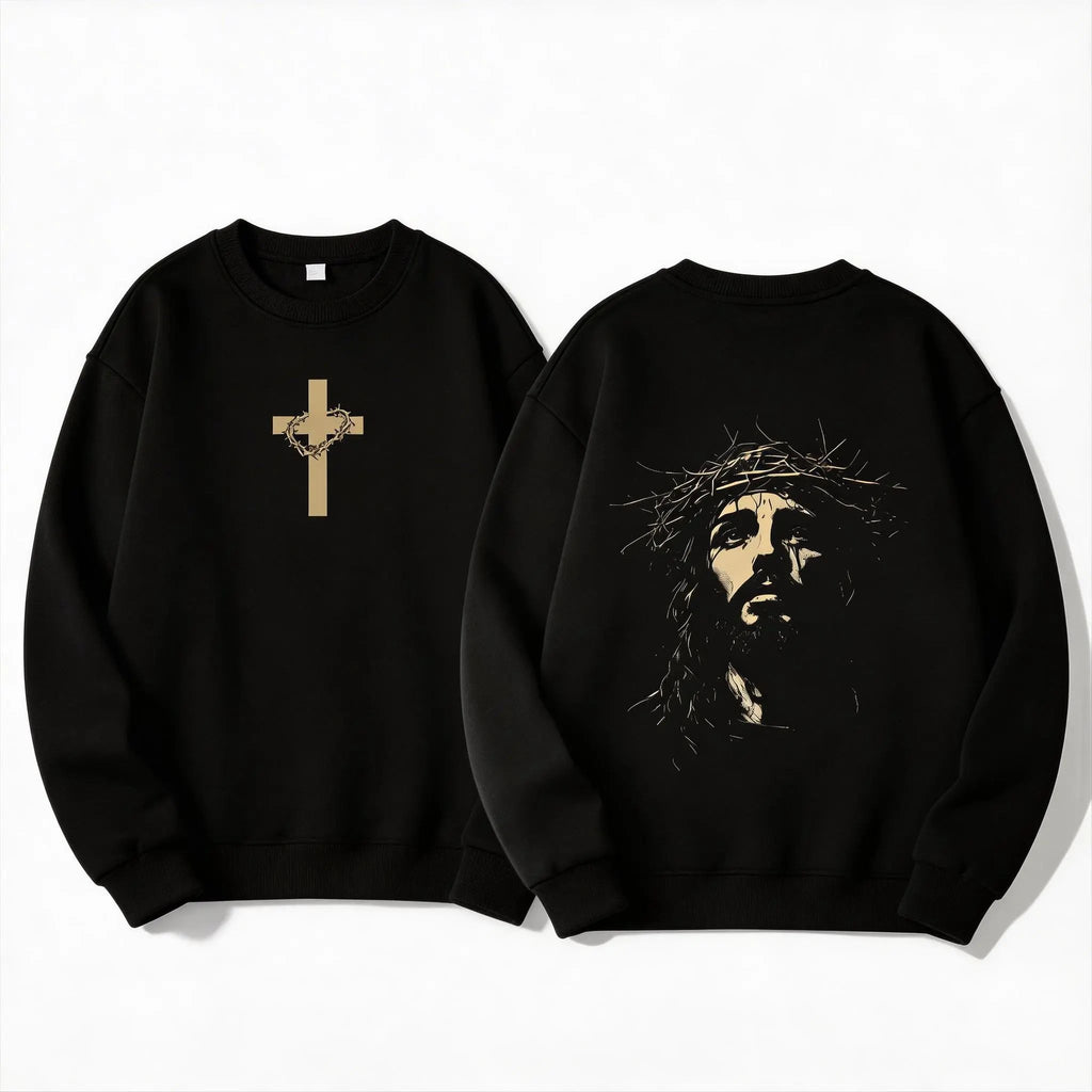 Printed Cross on Front and Jesus Wearing Crown of Thorns on Back T-shirt/Sweatshirt/Hoodie