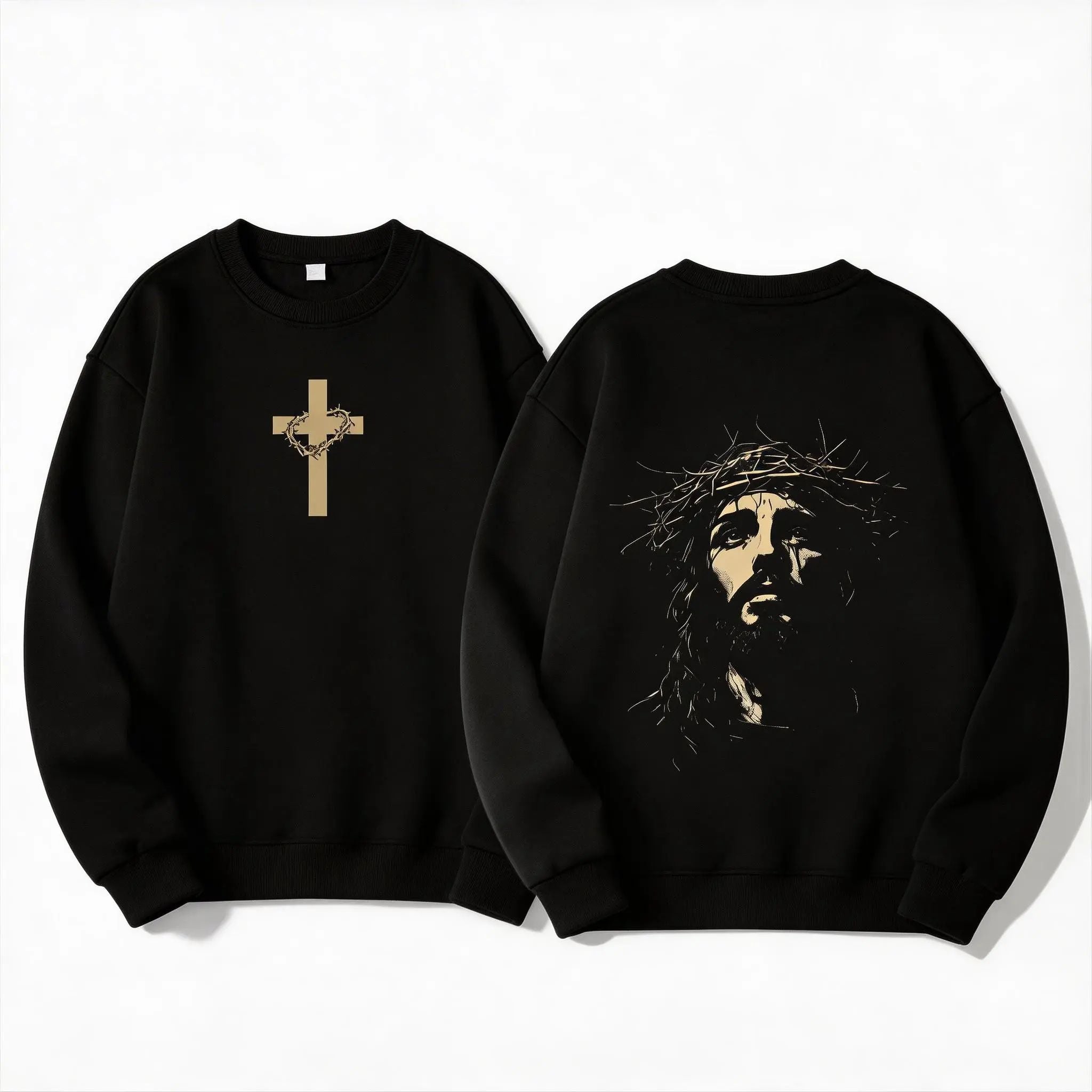 Printed Cross on Front and Jesus Wearing Crown of Thorns on Back T-shirt/Sweatshirt/Hoodie