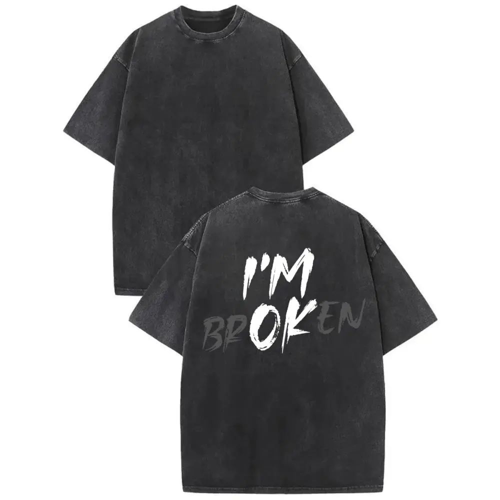 Sarcastic Mental Health Hoodie: "I'm Broken I'm OK" Unisex Sweatshirt, Washed T-shirt-black, Shirt/Sweatshirt/Hoodie