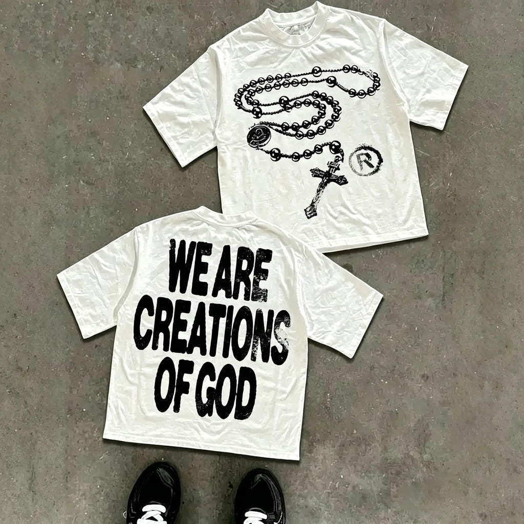Y2K High - Street Religious - Themed Tee With 'We Are Creations Of God' Slogan