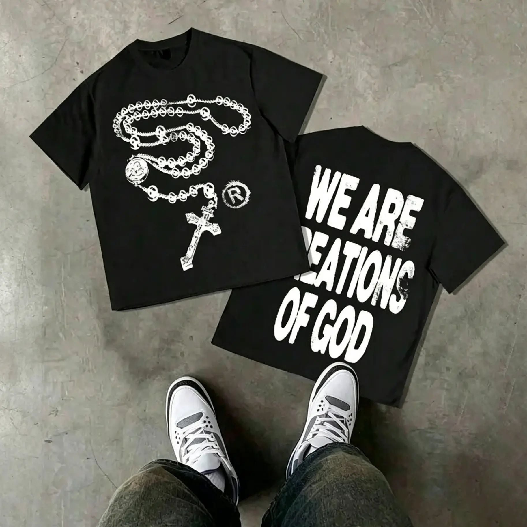 Y2K High - Street Religious - Themed Tee With 'We Are Creations Of God' Slogan