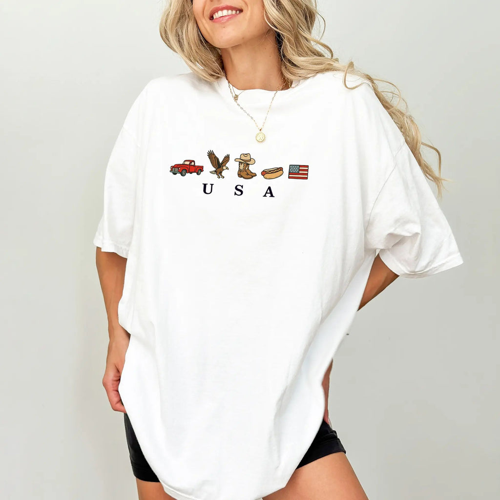 USA Icons Graphic T-Shirt, Vintage American Country Tee, Patriotic Oversized Shirt/Sweatshirt/Hoodie