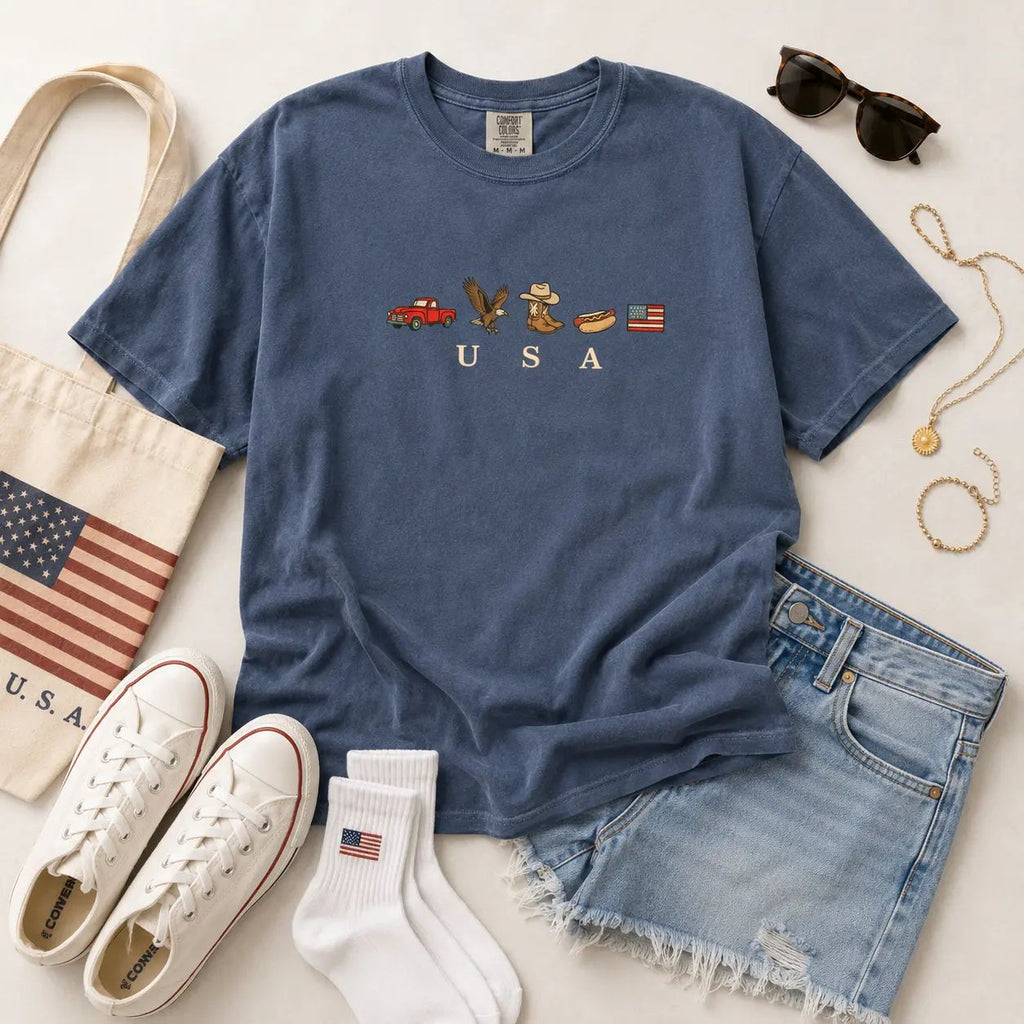 USA Icons Graphic T-Shirt, Vintage American Country Tee, Patriotic Oversized Shirt/Sweatshirt/Hoodie