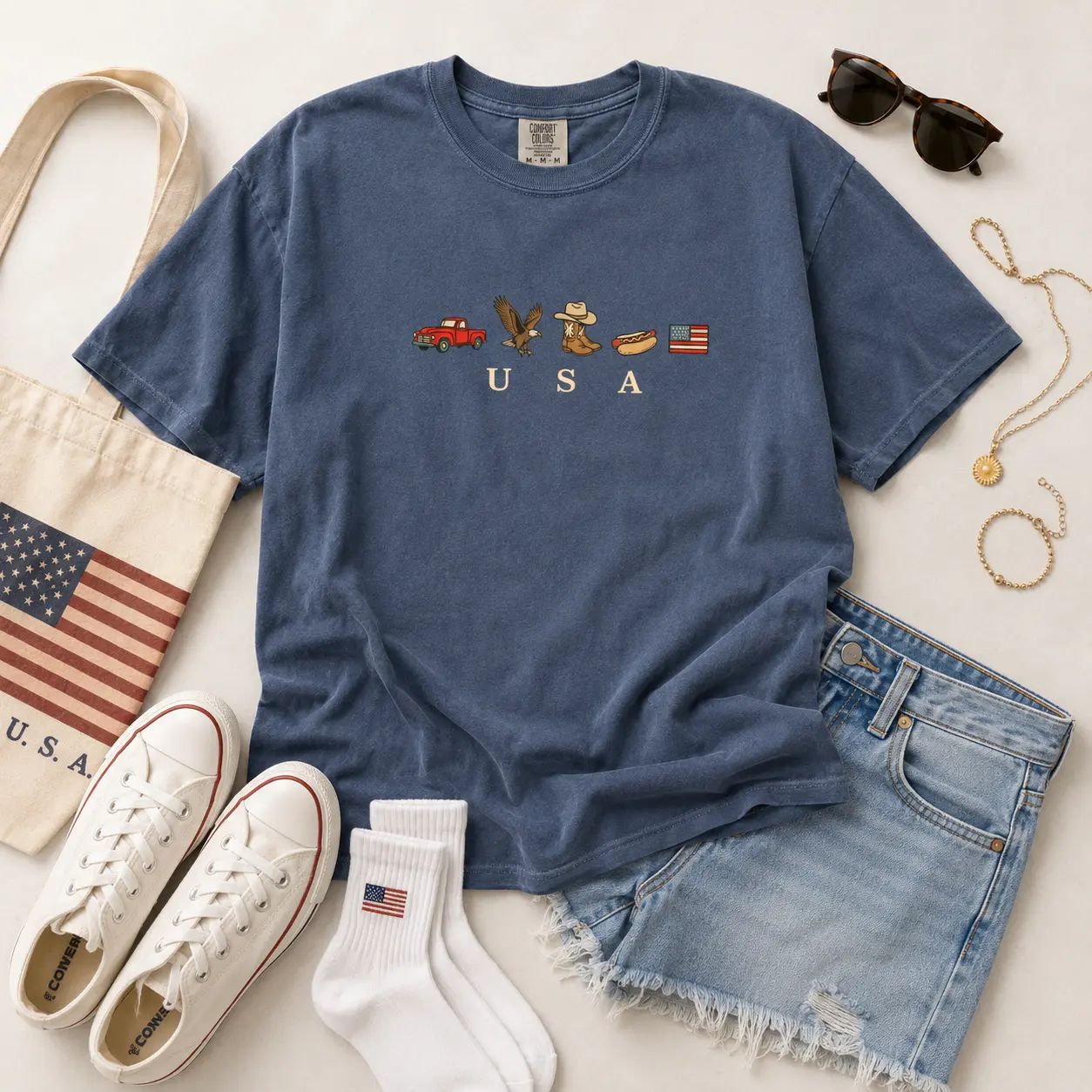 USA Icons Graphic T-Shirt, Vintage American Country Tee, Patriotic Oversized Shirt/Sweatshirt/Hoodie
