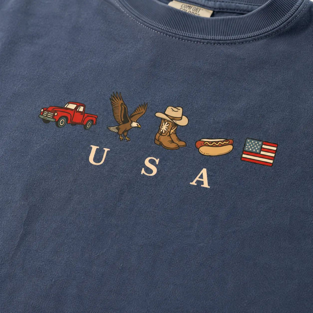 USA Icons Graphic T-Shirt, Vintage American Country Tee, Patriotic Oversized Shirt/Sweatshirt/Hoodie