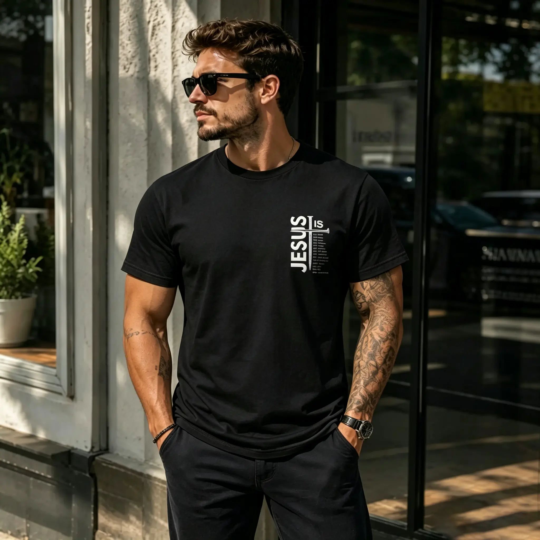 Men's Pure Cotton Short-Sleeve Graphic T-Shirt - Jesus and The Cross Print