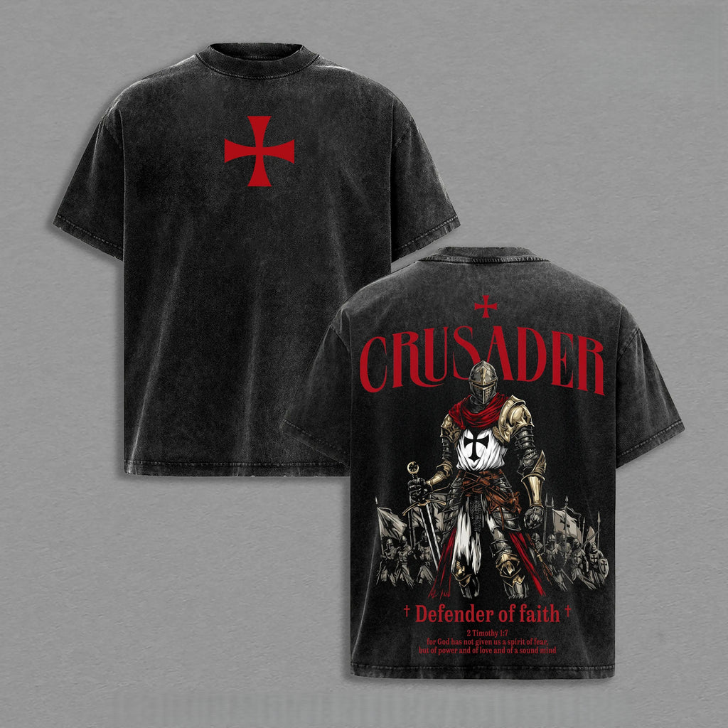 Distressed Crusader Defender of Faith Vintage Washed Tee