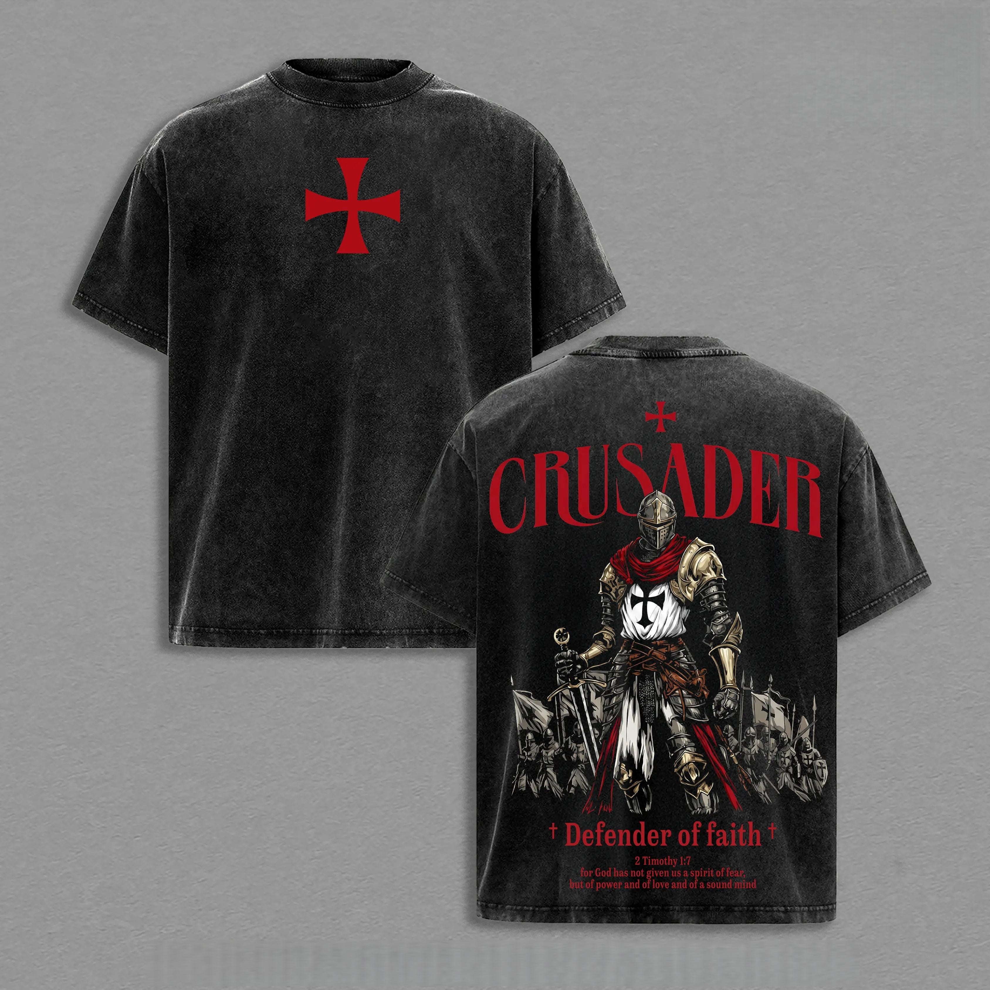 Distressed Crusader Defender of Faith Vintage Washed Tee