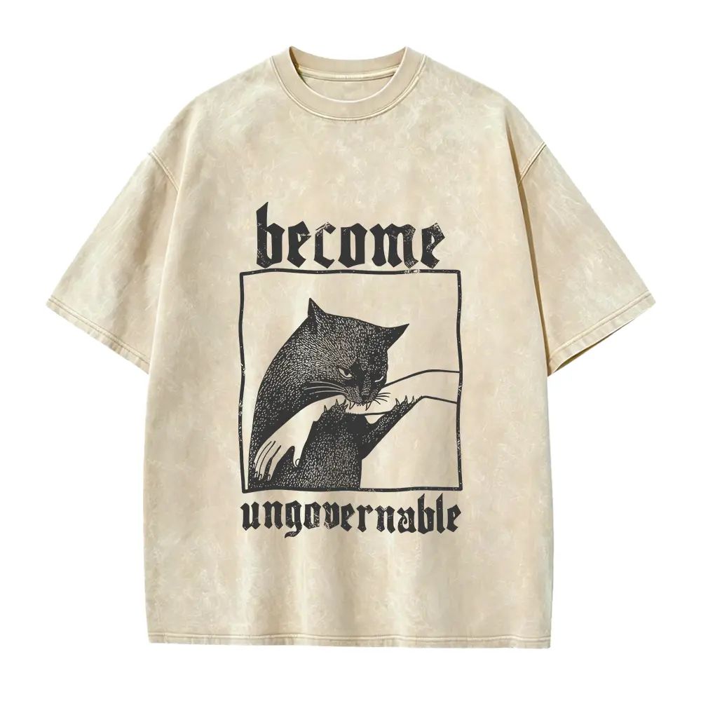 Become Ungovernable Funny Graphic Cat Biting Hand T-shirt