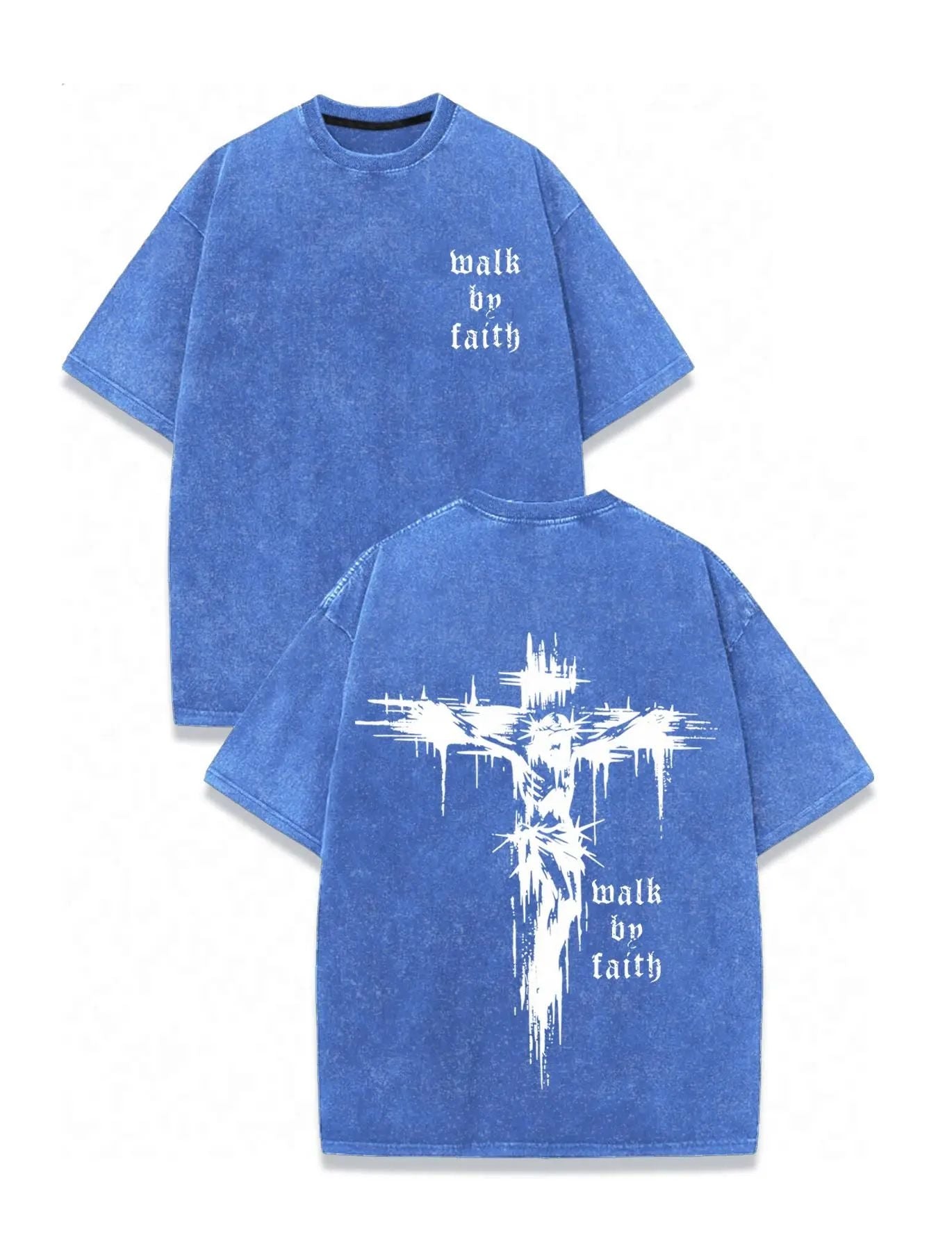 Faith Over Fear Slogan Print Washed Distressed Short Sleeve Tee