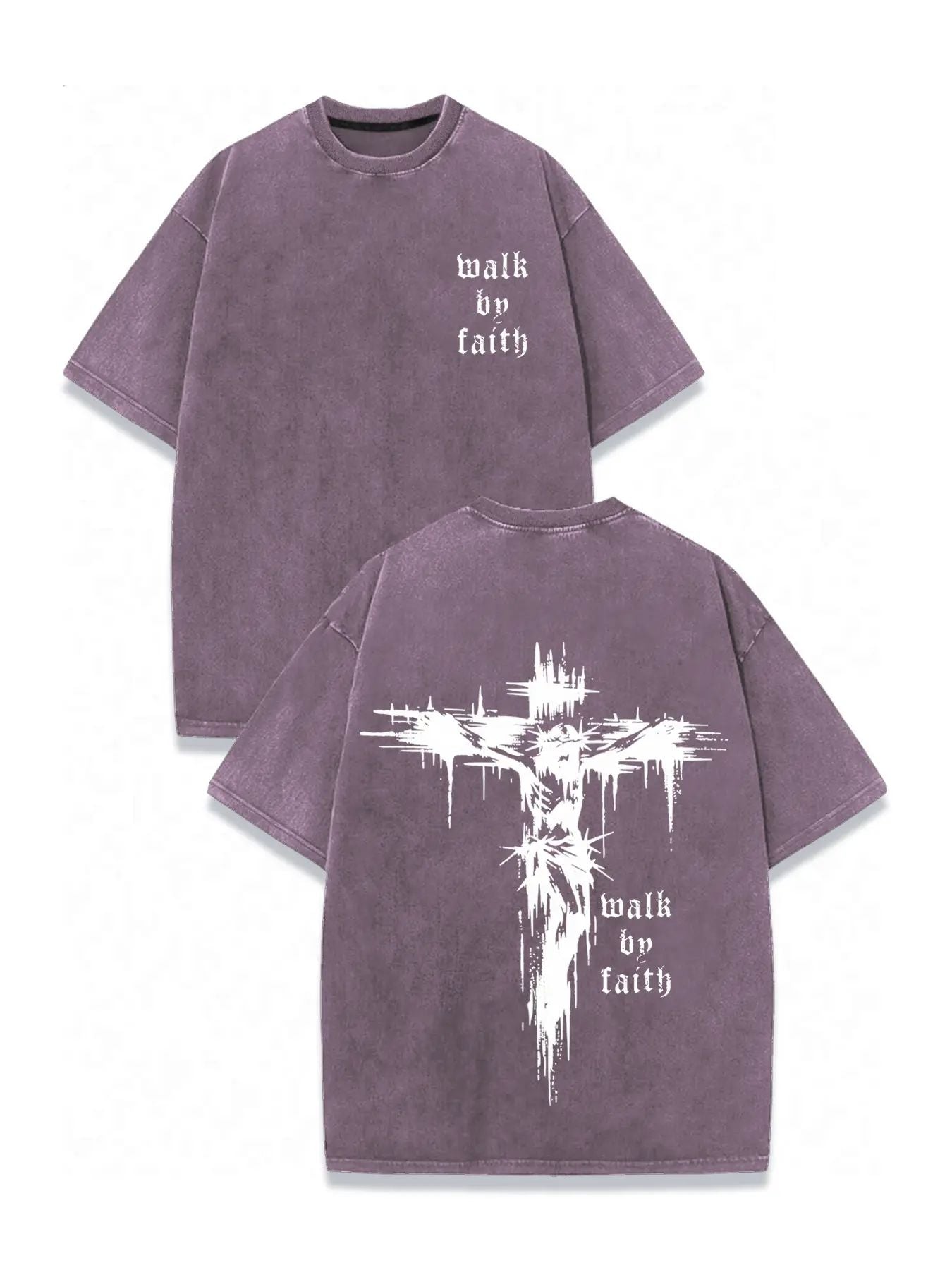 Faith Over Fear Slogan Print Washed Distressed Short Sleeve Tee