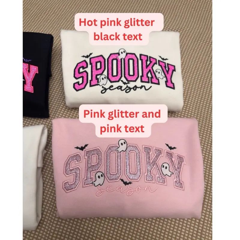 Spooky season glitter small ghosts with cursive letters glitter appliqué embroidered sweatshirt