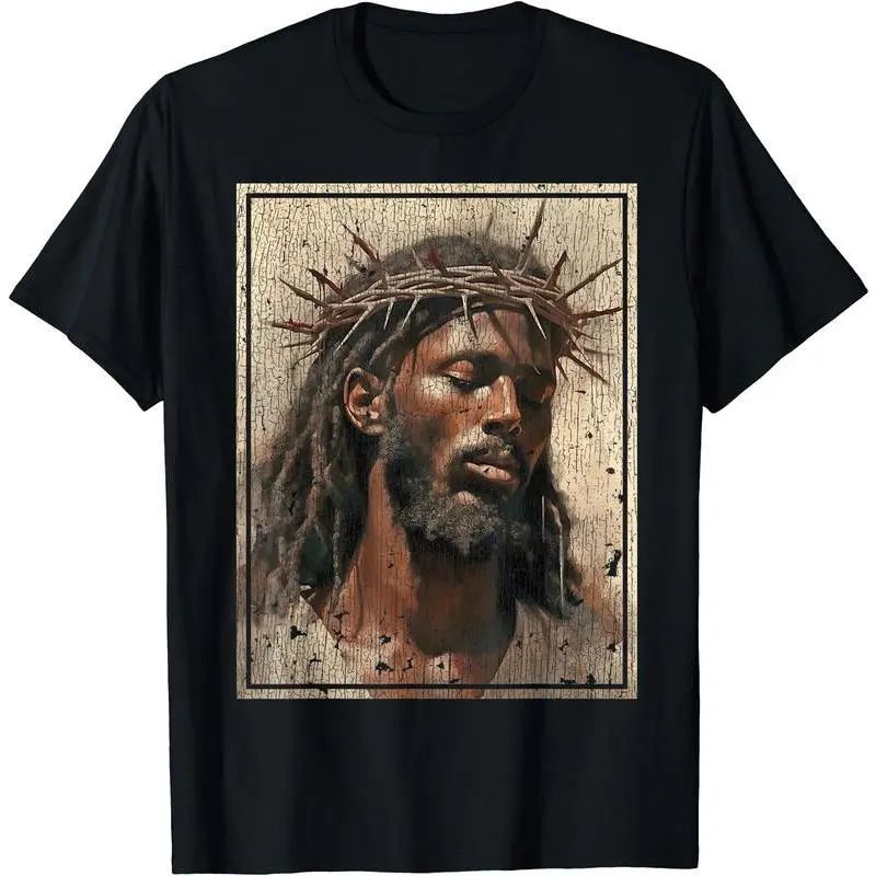Black Jesus Shirt Face Of Jesus Cross With Crown Of Thorns T-Shirt