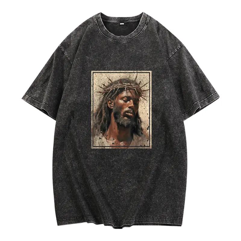 Black Jesus Shirt Face Of Jesus Cross With Crown Of Thorns T-Shirt