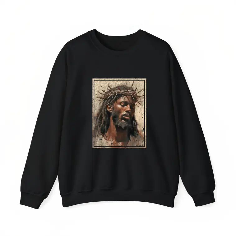 Black Jesus Shirt Face Of Jesus Cross With Crown Of Thorns T-Shirt