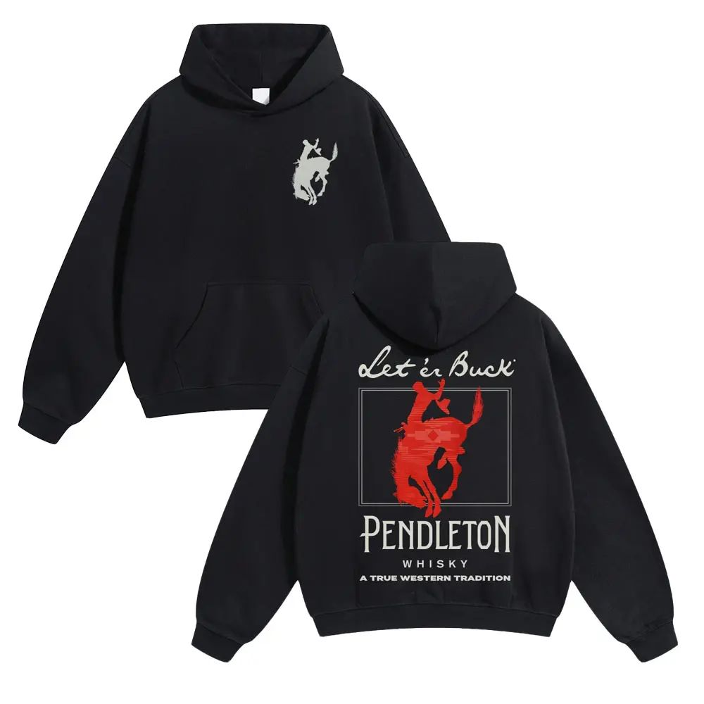 Unisex Western Graphic Pullover Hoodie, Men's Long Sleeve Let 'Er Buck Rodeo Sweatshirt