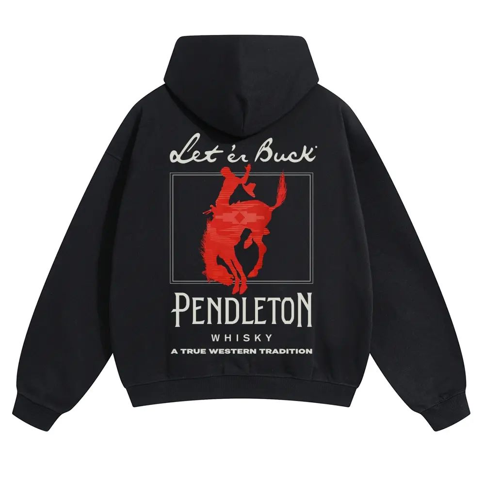 Unisex Western Graphic Pullover Hoodie, Men's Long Sleeve Let 'Er Buck Rodeo Sweatshirt