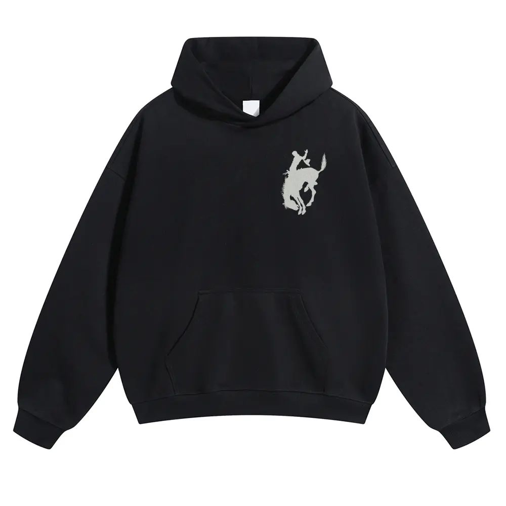Unisex Western Graphic Pullover Hoodie, Men's Long Sleeve Let 'Er Buck Rodeo Sweatshirt
