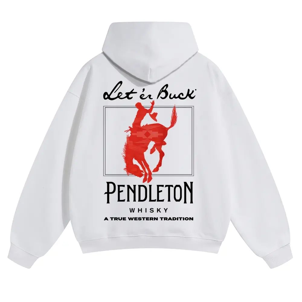 Unisex Western Graphic Pullover Hoodie, Men's Long Sleeve Let 'Er Buck Rodeo Sweatshirt