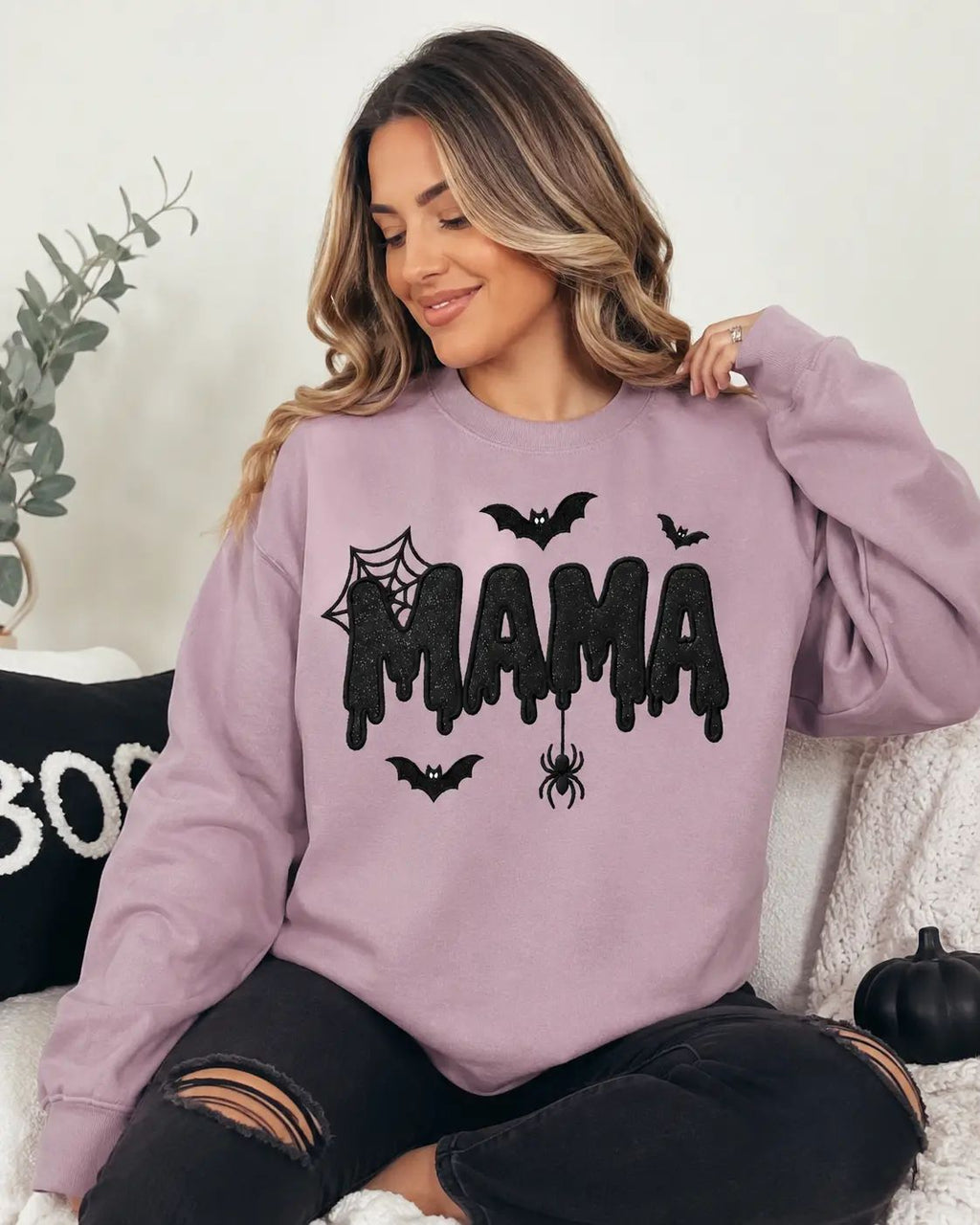 Halloween Mama Glitter Embroidered Sweatshirt