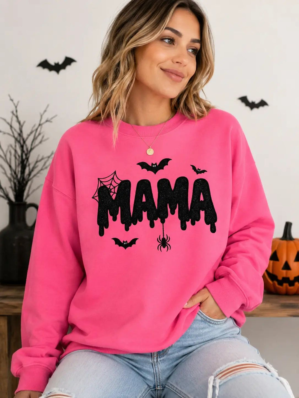 Halloween Mama Glitter Embroidered Sweatshirt