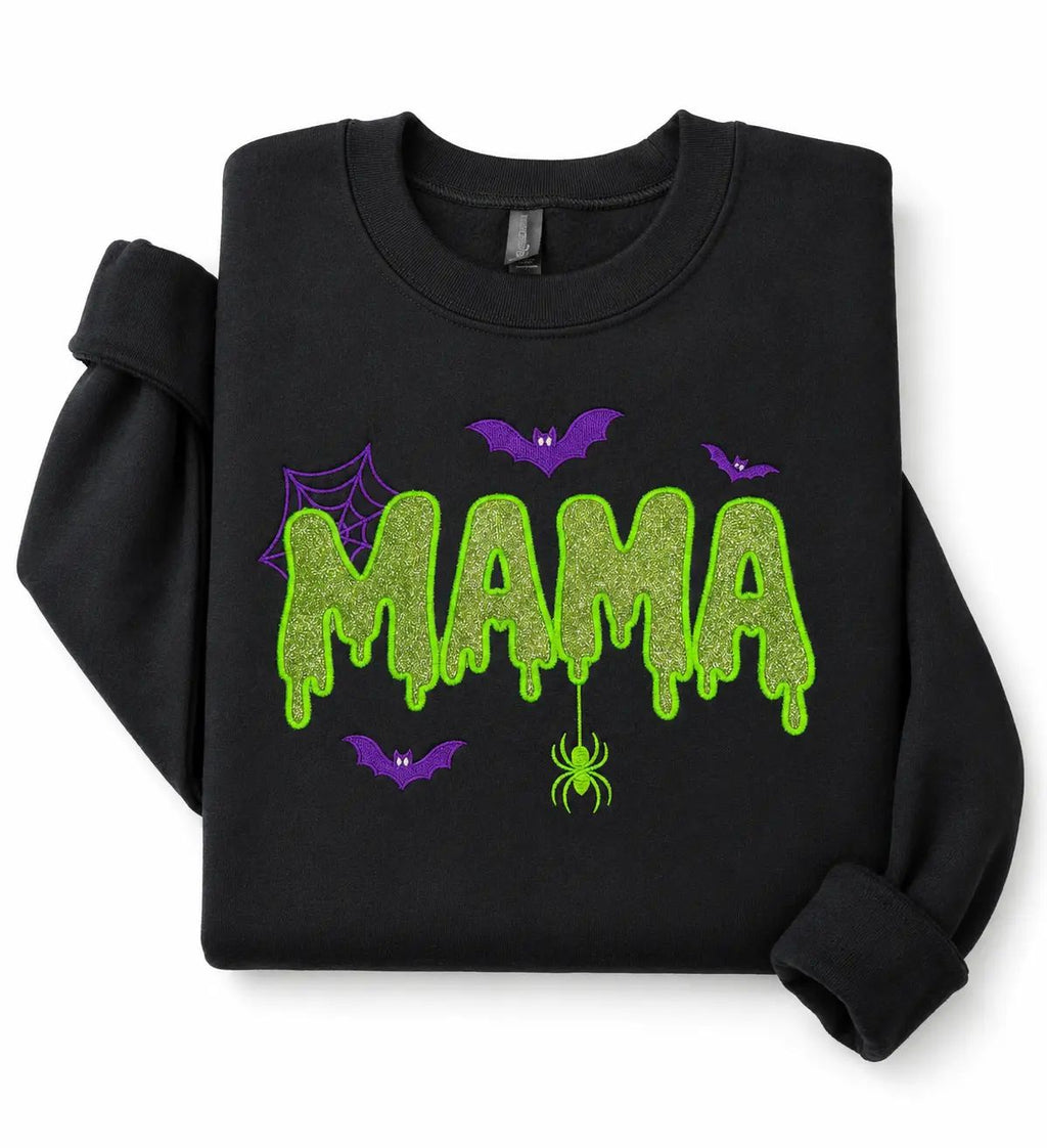 Halloween Mama Glitter Embroidered Sweatshirt