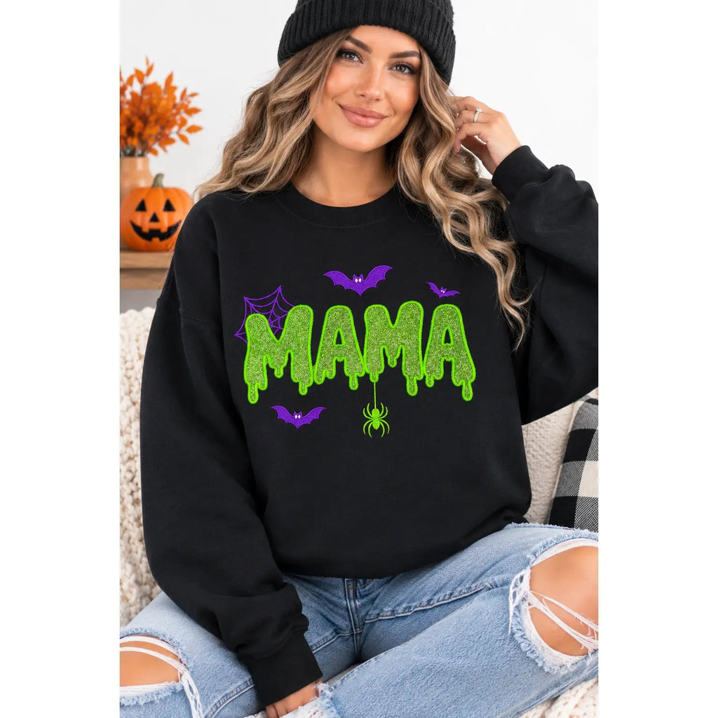 Halloween Mama Glitter Embroidered Sweatshirt