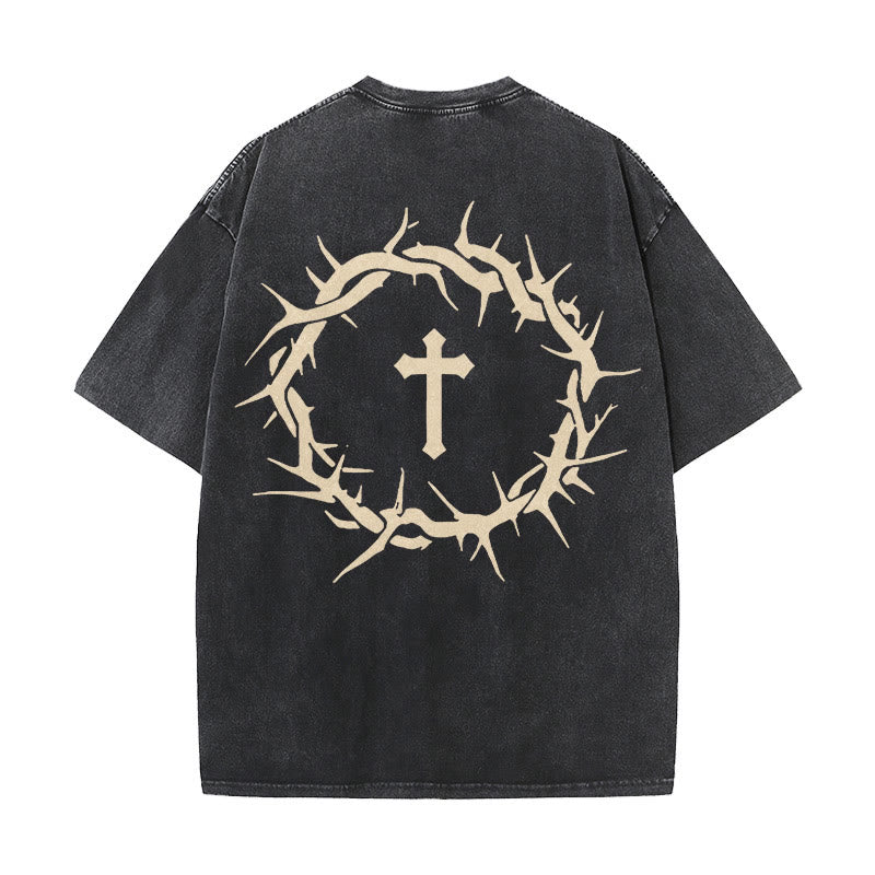 Faith Over Fear Thorn Cross Unisex Washed T-Shirt