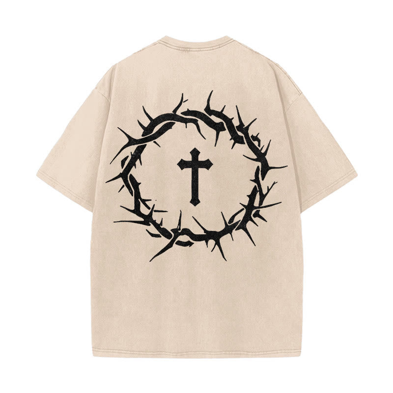 Faith Over Fear Thorn Cross Unisex Washed T-Shirt