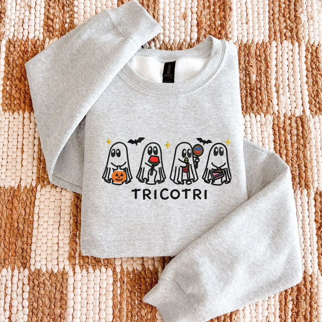 Tricotri Halloween Embroidered Crewneck Sweatshirt, Spooky Unisex Embroidered Sweater