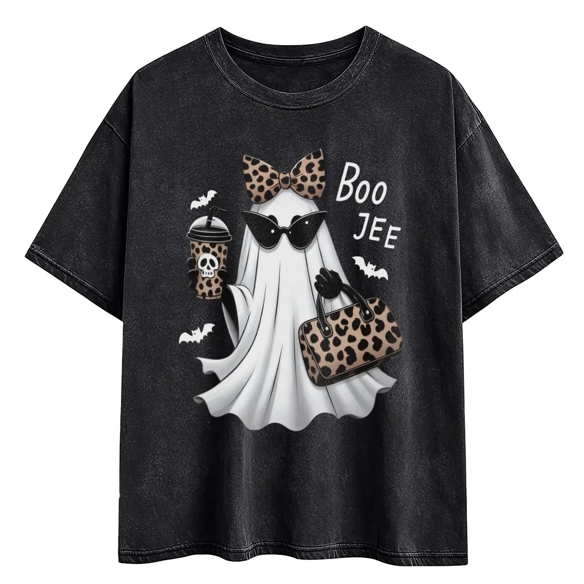 Boo-Jee Ghost Shirt Leopard Ghost Tee Ghost Coffee Shirt Funny Fall Shirt