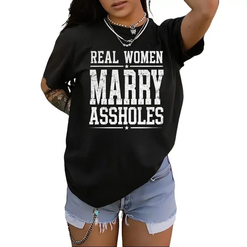Women's Seamless Short-Sleeve Cotton Fabric Loose Funny Wife T-Shirt
