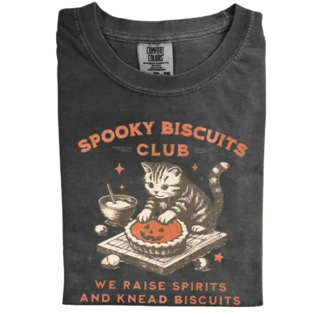 Comfort Colors Spooky Biscuits Club Shirt, Halloween Cat T-Shirt