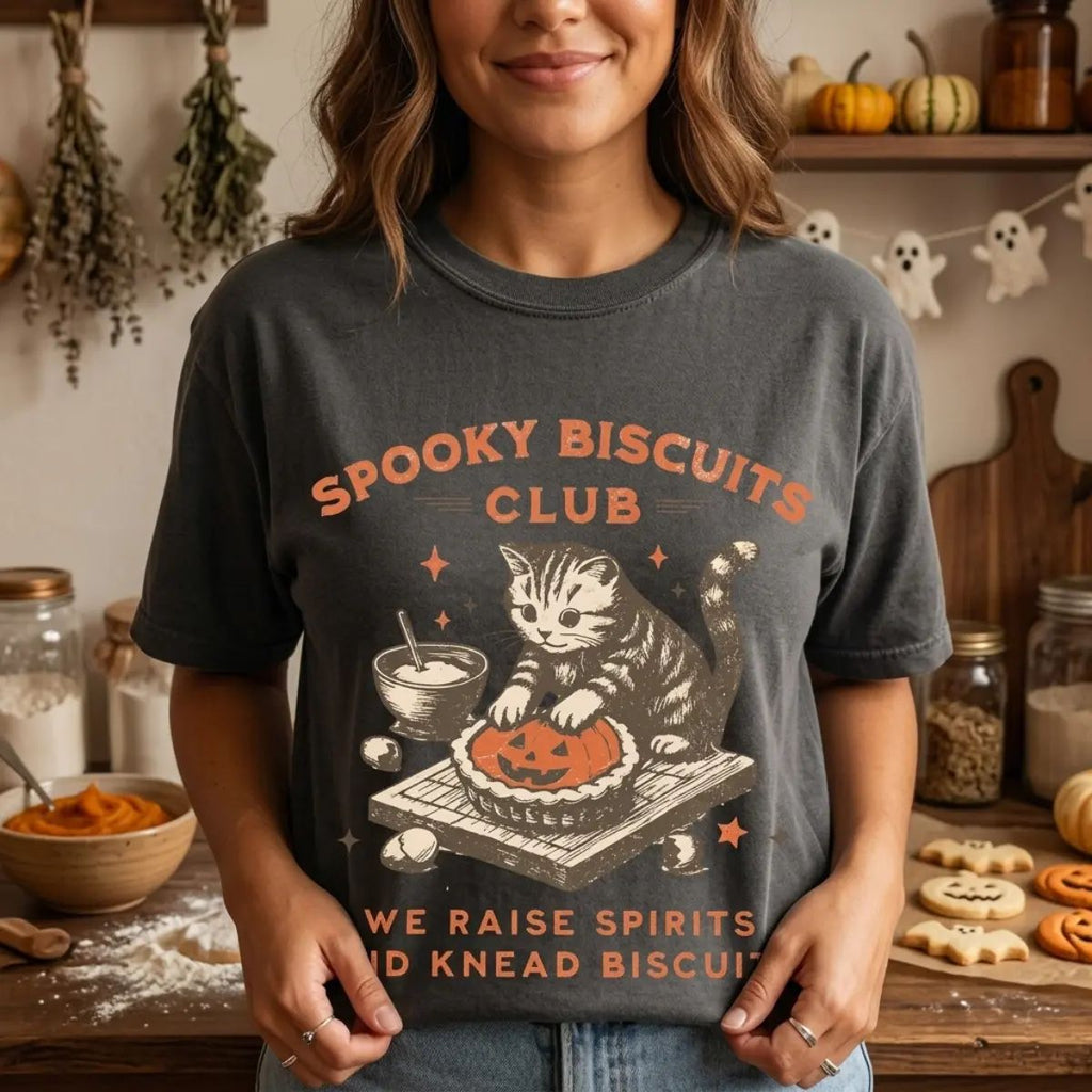 Comfort Colors Spooky Biscuits Club Shirt, Halloween Cat T-Shirt