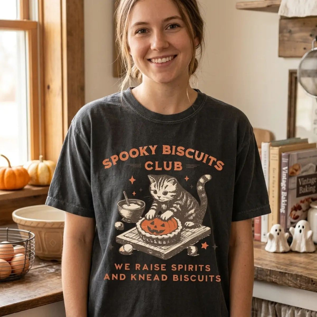 Comfort Colors Spooky Biscuits Club Shirt, Halloween Cat T-Shirt