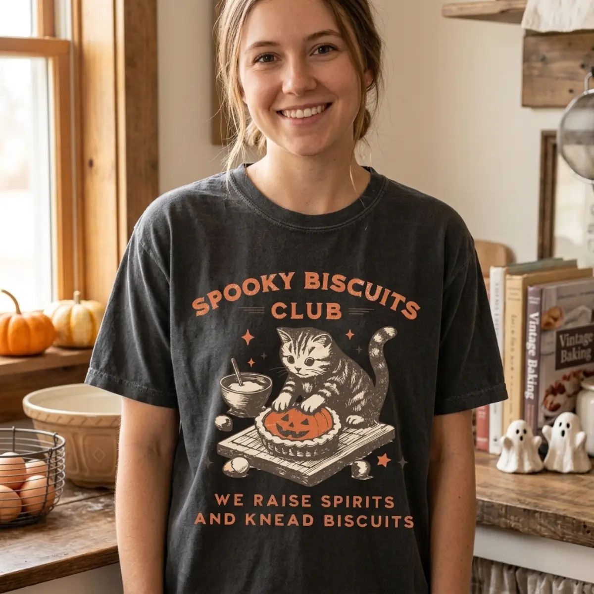 Comfort Colors Spooky Biscuits Club Shirt, Halloween Cat T-Shirt
