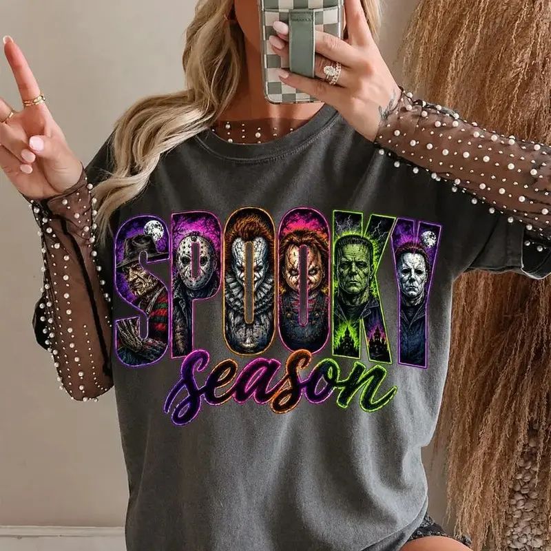 Neon Horror Halloween Shirt, Retro Scary Movie Graphic Tee