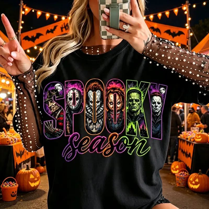 Neon Horror Halloween Shirt, Retro Scary Movie Graphic Tee
