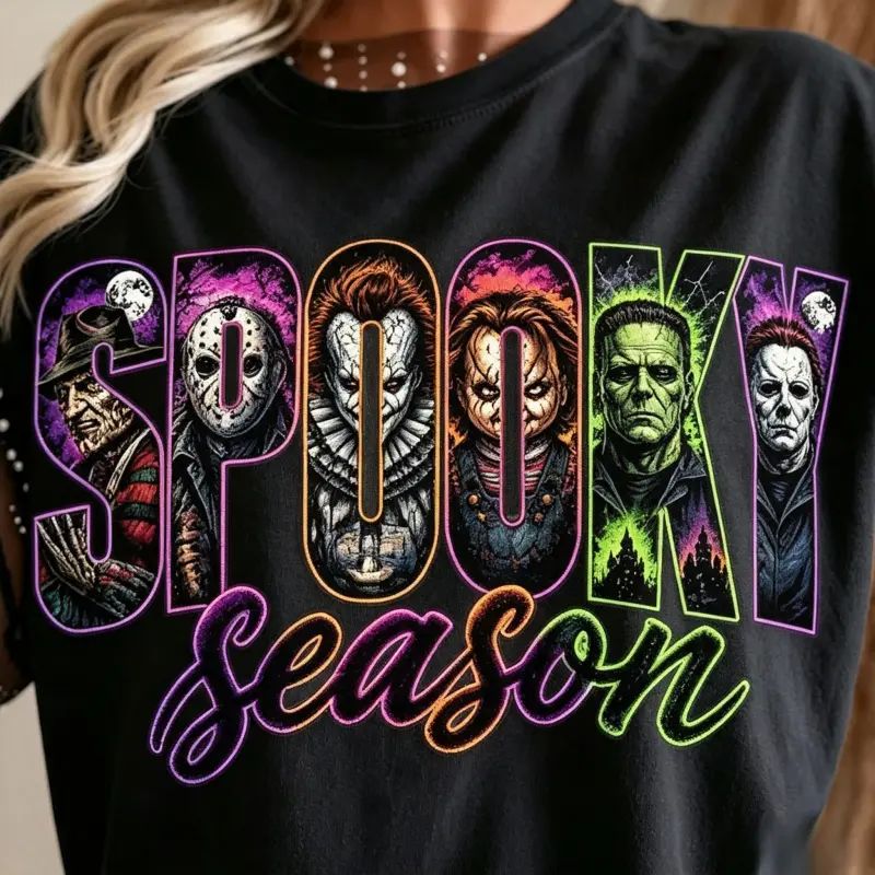 Neon Horror Halloween Shirt, Retro Scary Movie Graphic Tee