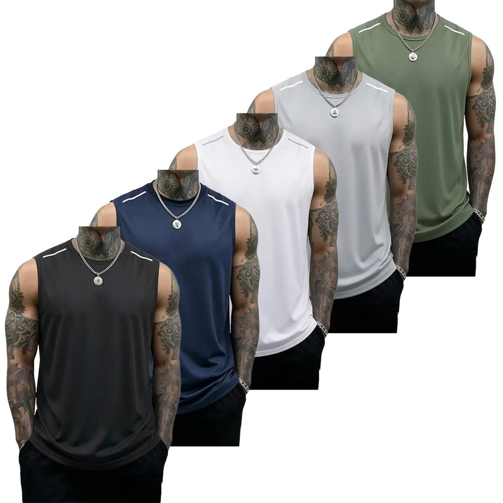 5-piece men’s fitness tank top set: casual soft sleeveless muscle T-shirt