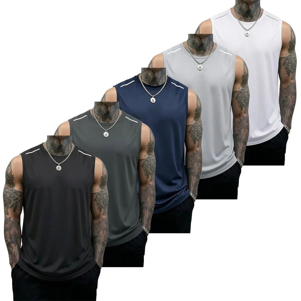 5-piece men’s fitness tank top set: casual soft sleeveless muscle T-shirt