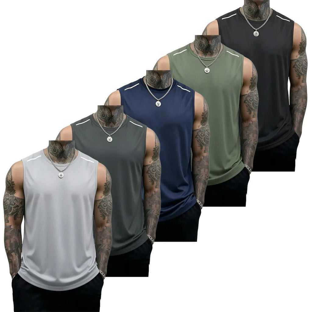 5-piece men’s fitness tank top set: casual soft sleeveless muscle T-shirt