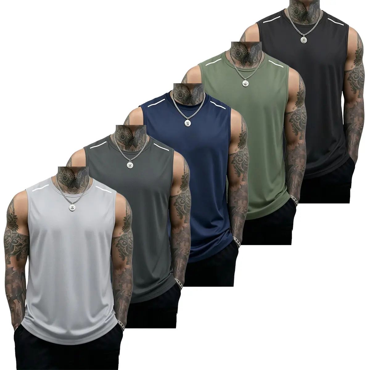 5-piece men’s fitness tank top set: casual soft sleeveless muscle T-shirt